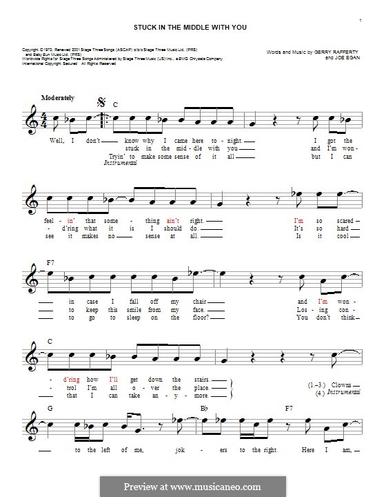 Stuck in the Middle with You (Stealers Wheel): Melody line by Gerry Rafferty, Joe Egan