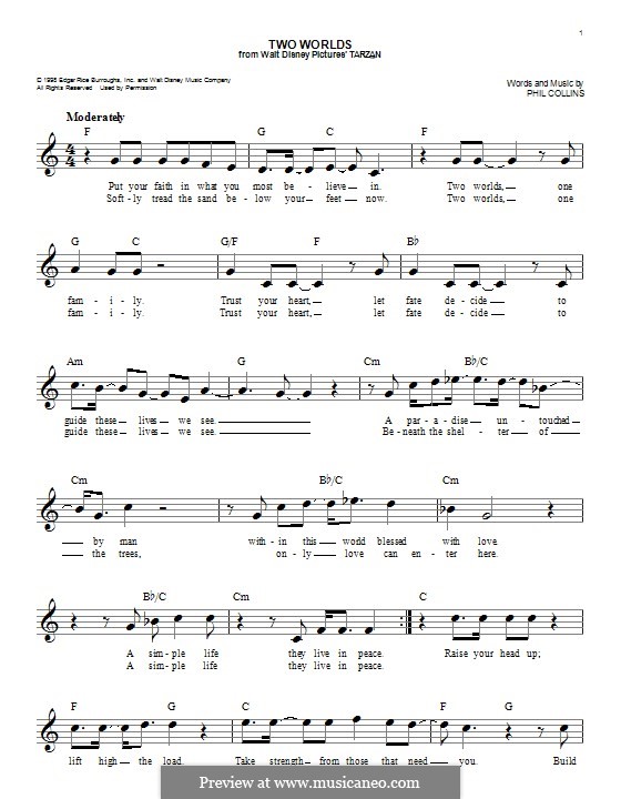 Two Worlds (from Walt Disney's Tarzan): Melody line by Phil Collins