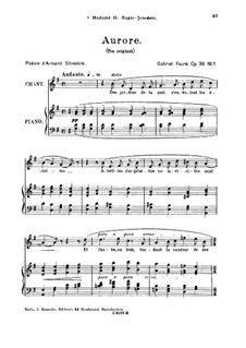 Four Songs, Op.39: No.1 Aurore, for high voice by Gabriel Fauré