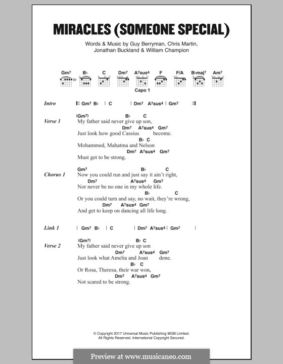 Miracles (Someone Special): Lyrics and chords by Chris Martin, Guy Berryman, Jonny Buckland, Will Champion
