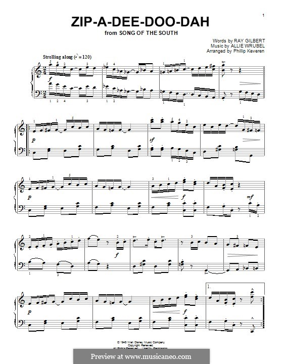 Zip-A-Dee-Doo-Dah: For piano by Allie Wrubel