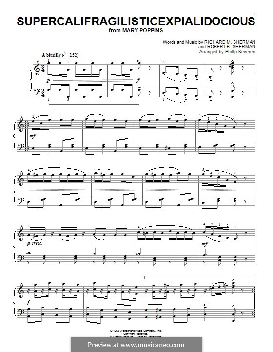 Supercalifragilisticexpialidocious (from Mary Poppins), for Piano: For a single performer by Richard M. Sherman, Robert B. Sherman