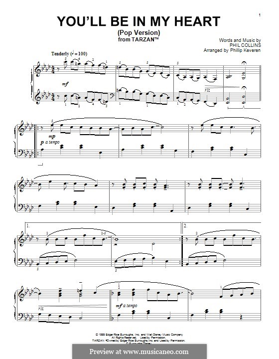 You'll Be in My Heart (from Walt Disney's Tarzan): For piano (ragtime version) by Phil Collins