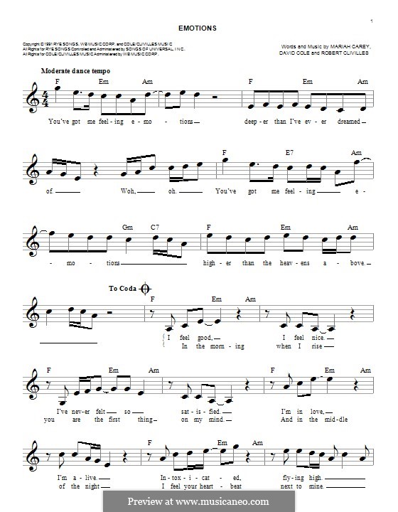 Emotions: Melody line by David Cole, Mariah Carey, Robert Clivilles