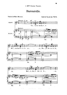 Three Songs, Op.7: No.3 Barcarolle, for high voice by Gabriel Fauré