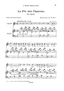 Two Songs, Op.27: No.2 La fée aux chansons, for high voice by Gabriel Fauré