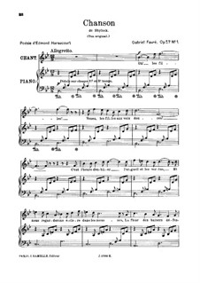 Shylock. Suite, Op.57: Movement I. Chanson, for high voice by Gabriel Fauré