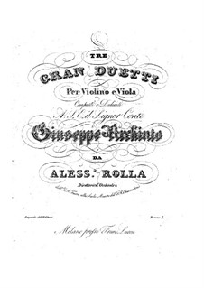 Three Grand Duos for Violin and Viola, BI 57, 96, 106 Op.12: Three Grand Duos for Violin and Viola by Alessandro Rolla