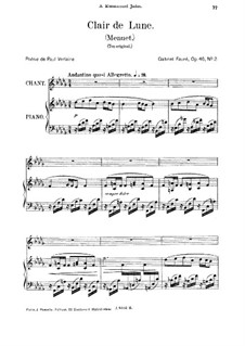 Two Songs, Op.46: No.2 Clair de lune (Moonlight), for medium voice by Gabriel Fauré