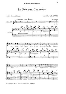 Two Songs, Op.27: No.2 La fée aux chansons, for medium voice by Gabriel Fauré