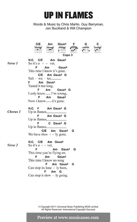 Up in Flames (Coldplay): Lyrics and chords by Chris Martin, Guy Berryman, Jonny Buckland, Will Champion