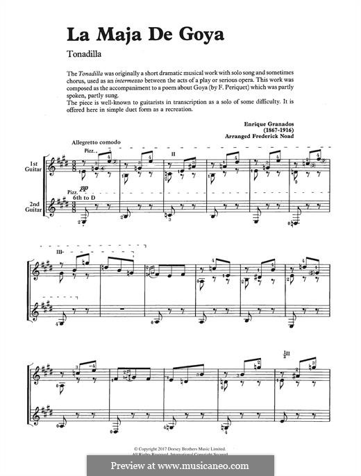 Tonadillas en estilo antiguo (Tonadillas in the Old Style): No.8 La maja de goya, for guitar by Enrique Granados