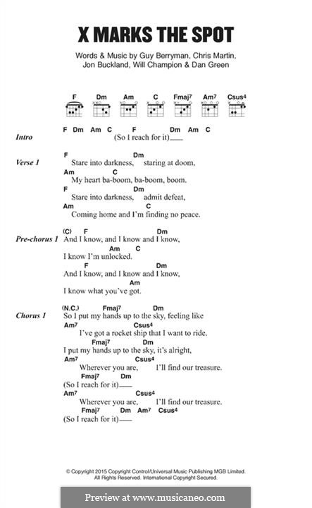 X Marks the Spot (Coldplay): Lyrics and chords by Chris Martin, Guy Berryman, Jonny Buckland, Will Champion, Dan Green