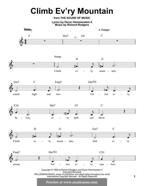 Climb Ev'ry Mountain (from The Sound Of Music): Melody line by Richard Rodgers