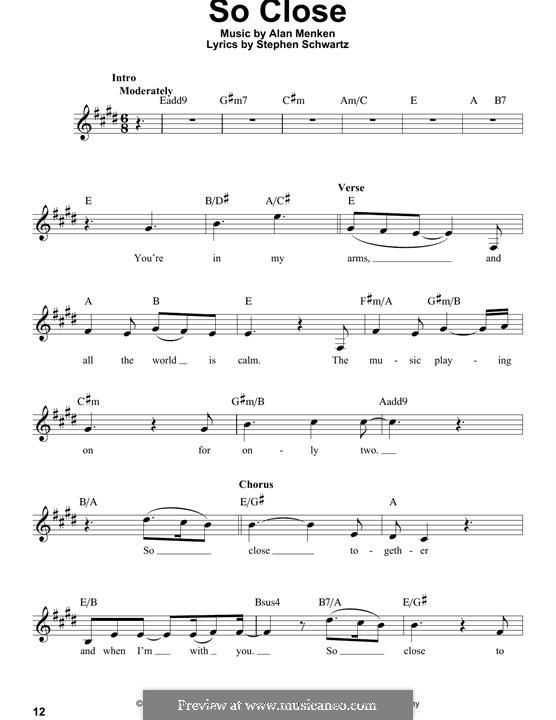 So Close (from Enchanted): Melody line by Alan Menken