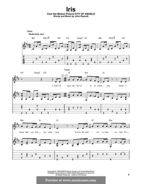 Iris (Goo Goo Dolls): For guitar with tab by John Rzeznik