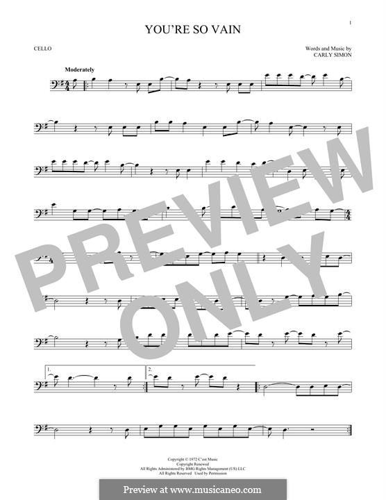 You're So Vain: For cello by Carly Simon