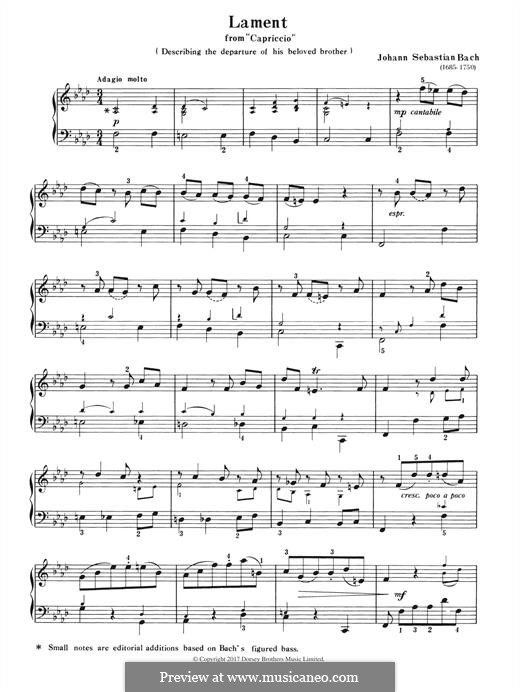 Capriccio on the Departure of His Beloved Brother, BWV 992: Lament by Johann Sebastian Bach