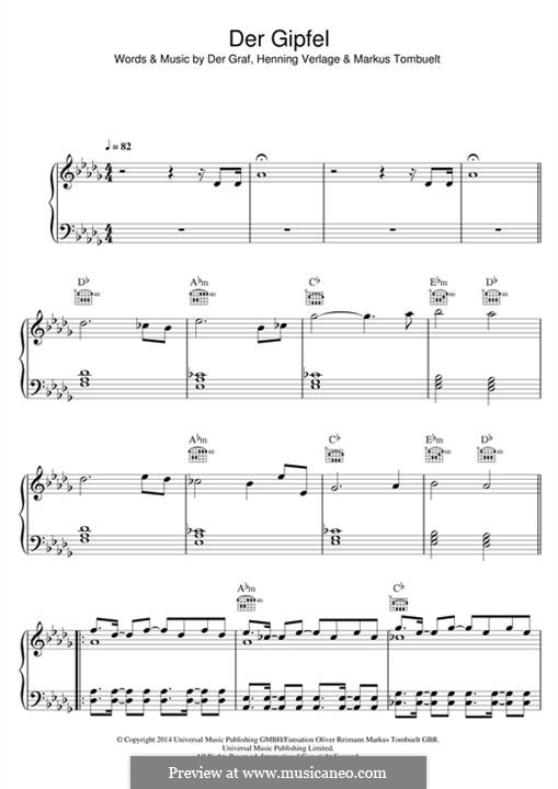 Der Gipfel (Unheilig): For voice and piano (or guitar) by Der Graf, Henning Verlage, Markus Tombuelt