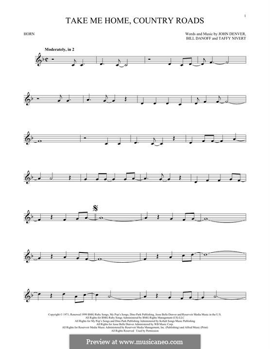 Take Me Home, Country Roads: For horn by Bill Danoff, John Denver, Taffy Nivert