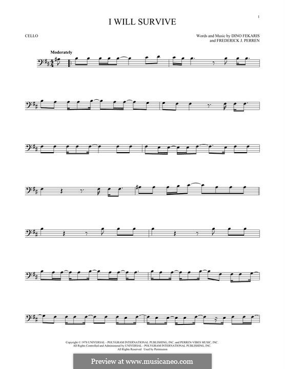 I Will Survive (Gloria Gaynor): For cello by Dino Fekaris, Freddie Perren