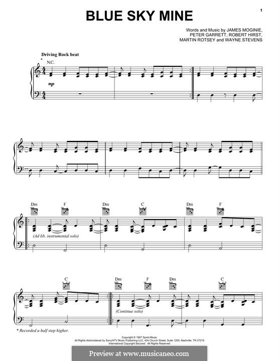 Blue Sky Mine (Midnight Oil): For voice and piano (or guitar) by Bones Hillman, Jim Moginie, Peter Garrett, Robert Hirst