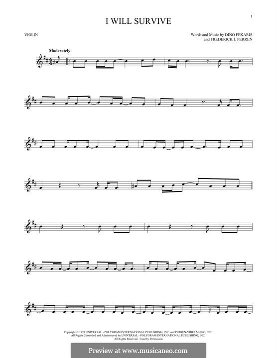 I Will Survive (Gloria Gaynor): For violin by Dino Fekaris, Freddie Perren