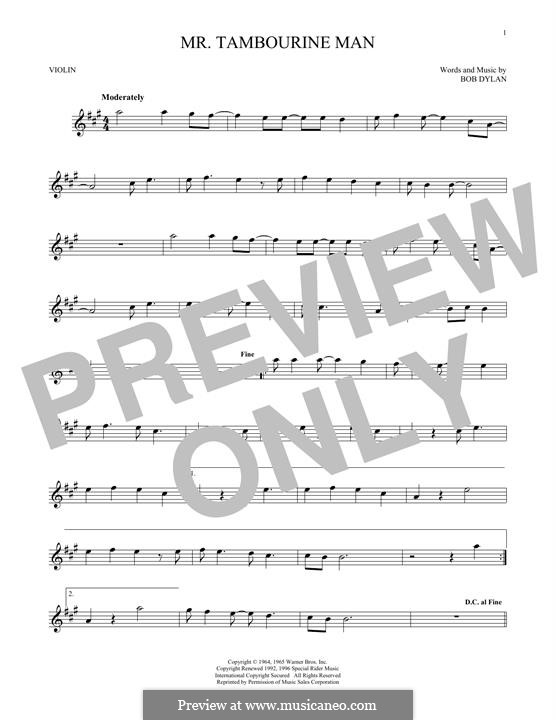 Mr. Tambourine Man: For violin by Bob Dylan