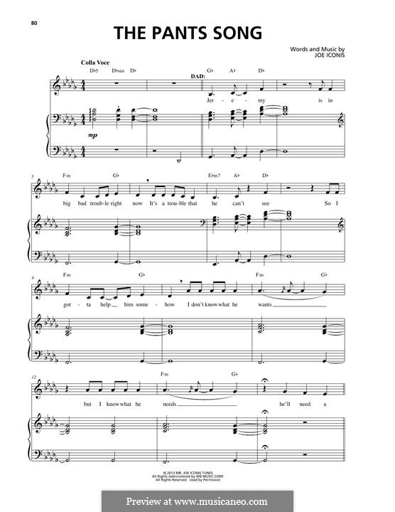 The Pants Song by J. Iconis sheet music on MusicaNeo