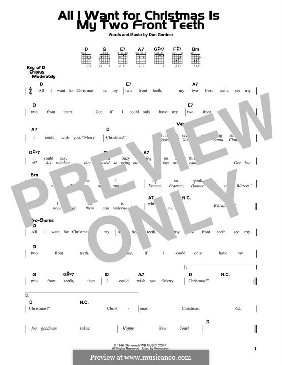 All I Want for Christmas Is My Two Front Teeth: For guitar with tab by Don Gardner