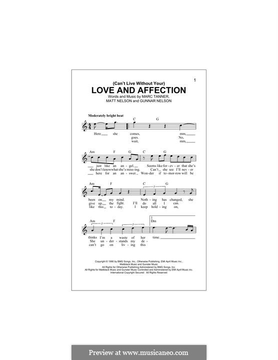 (Can't Live without Your) Love and Affection: Melody line by Gunnar Nelson, Marc Tanner, Matt Nelson