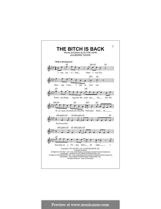 The Bitch Is Back (from Rocketman): Melody line by Elton John