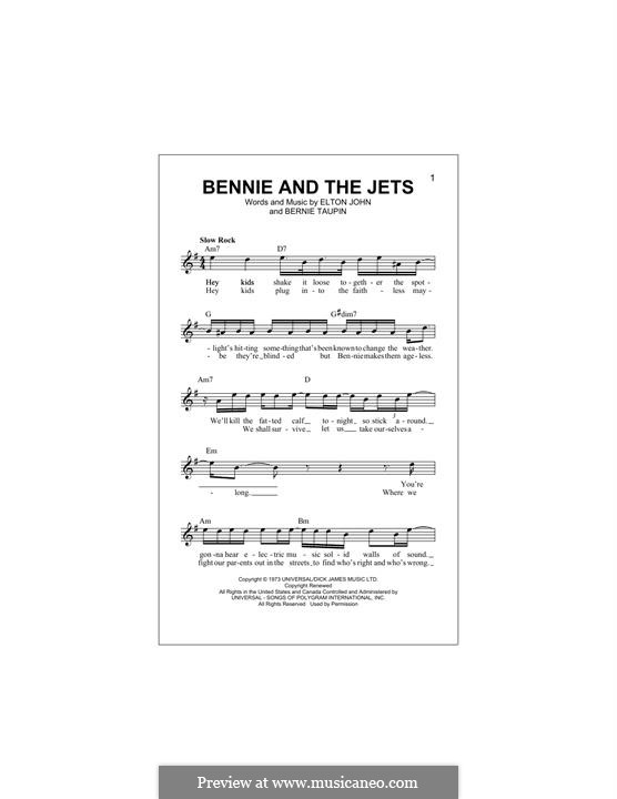 Bennie and the Jets: Melody line by Elton John