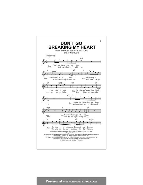 Don't Go Breaking My Heart (Elton John): Melody line by Ann Orson, Carte Blanche