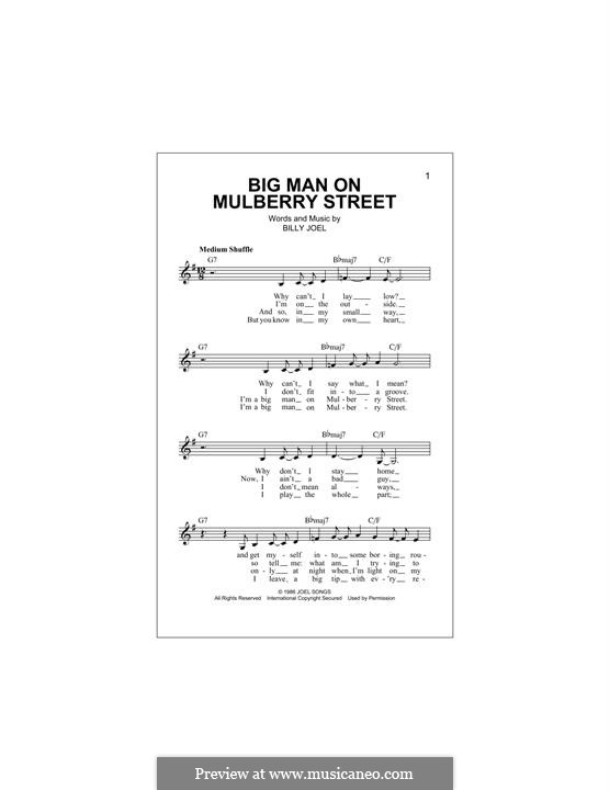 Big Man on Mulberry Street: Melody line by Billy Joel