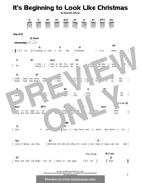 It's Beginning to Look a Lot Like Christmas (Perry Como): For guitar with tab by Meredith Willson