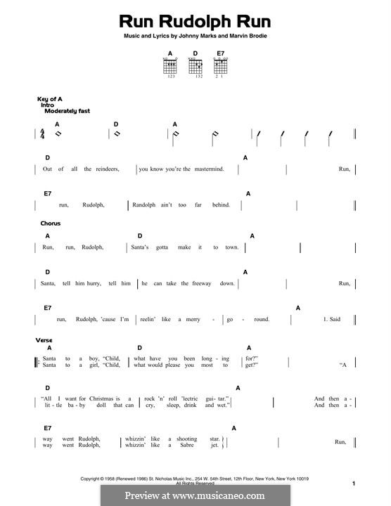 Run Rudolph Run: For guitar with tab by Johnny Marks, Marvin Brodie