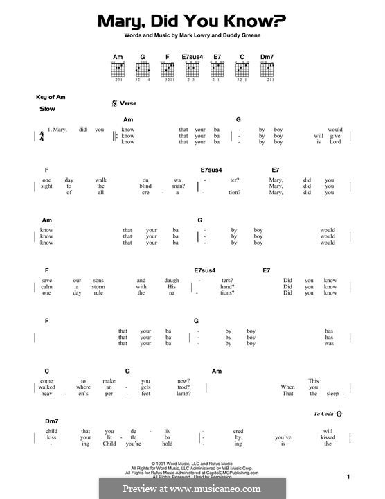 Mary, Did You Know?: For guitar with tab by Bud Green