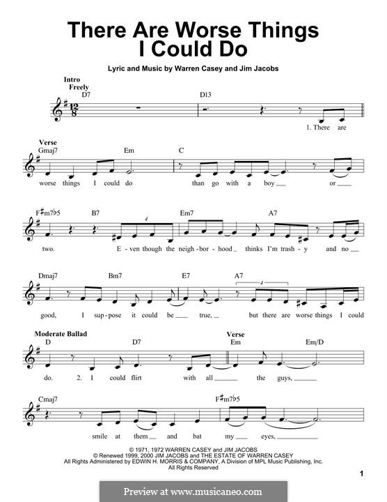 There Are Worse Things I Could Do (from Grease): Melody line by Jim Jacobs, Warren Casey