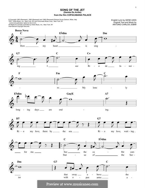 Song of the Jet (Samba do Aviao): Melody line by Antonio Carlos Jobim