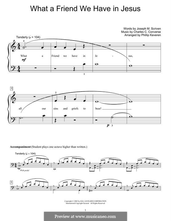 What a Friend We Have in Jesus (Printable): For piano by Charles Crozat Converse