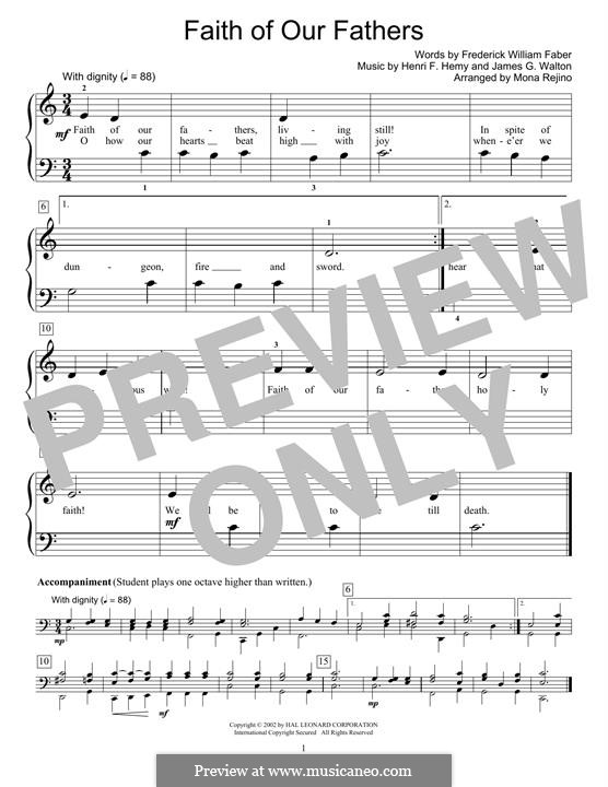 Faith of Our Fathers: For piano by Henri F. Hemy, James G. Walton