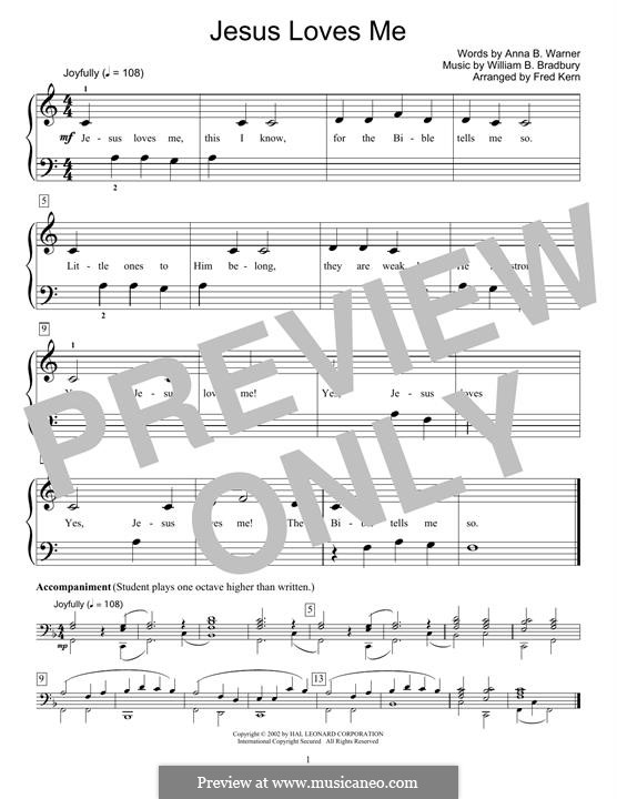 Jesus Loves Me: For piano by William Batchelder Bradbury