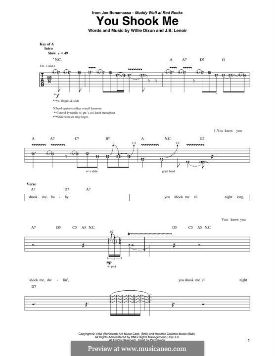 You Shook Me (Led Zeppelin): For guitar with tab by J.B. Lenoir, Willie Dixon