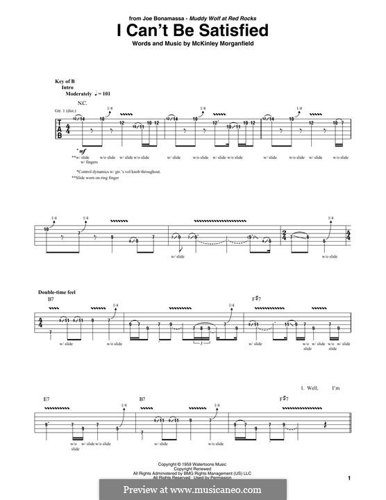 I can't be Satisfied: For guitar with tab (Joe Bonamassa) by Muddy Waters