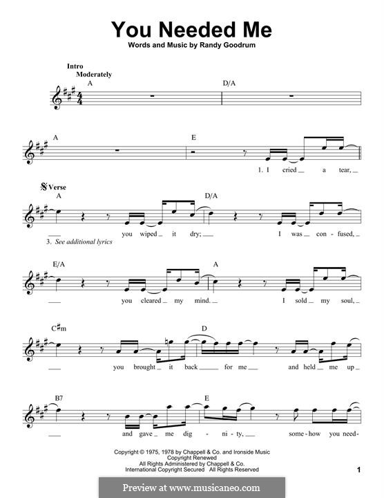 You needed me anne murray by r goodrum sheet music on musicaneo