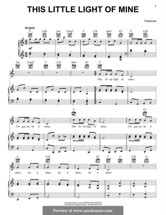 This Little Light of Mine (Printable scores): For voice and piano by folklore