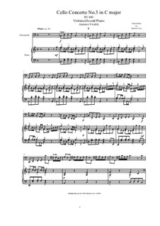 Concerto for Cello and Strings in C Major, RV 400: Version for violoncello and piano by Antonio Vivaldi