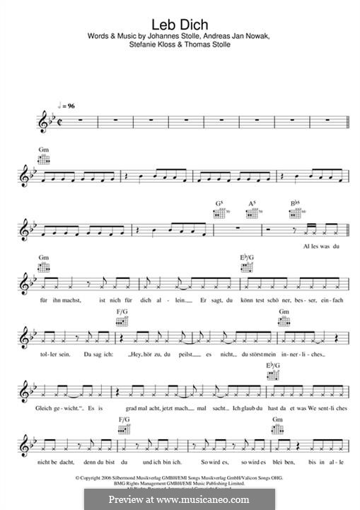 Leb Dich (Silbermond): Melody line by Johannes Stolle, Thomas Stolle, Andreas Jan Nowak, Stefanie Kloss