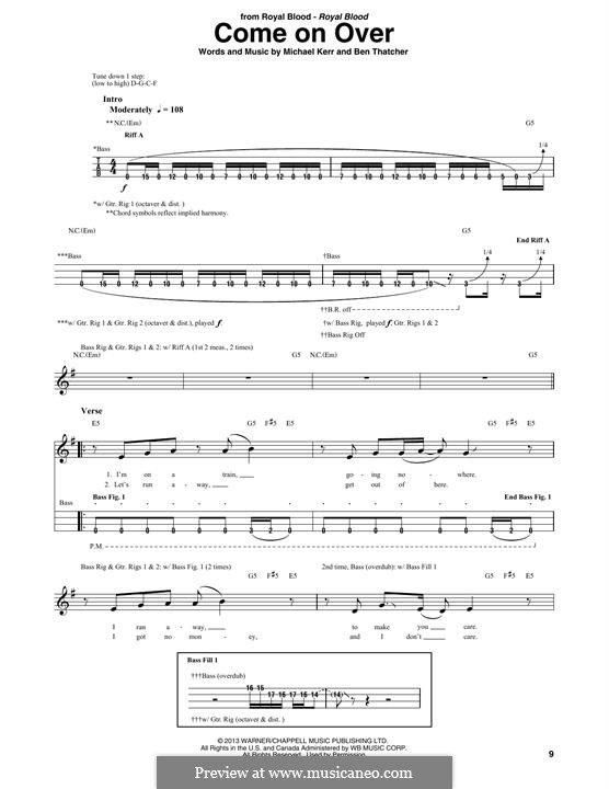 Come on Over (Royal Blood): For bass guitar with tab by Ben Thatcher, Michael Kerr